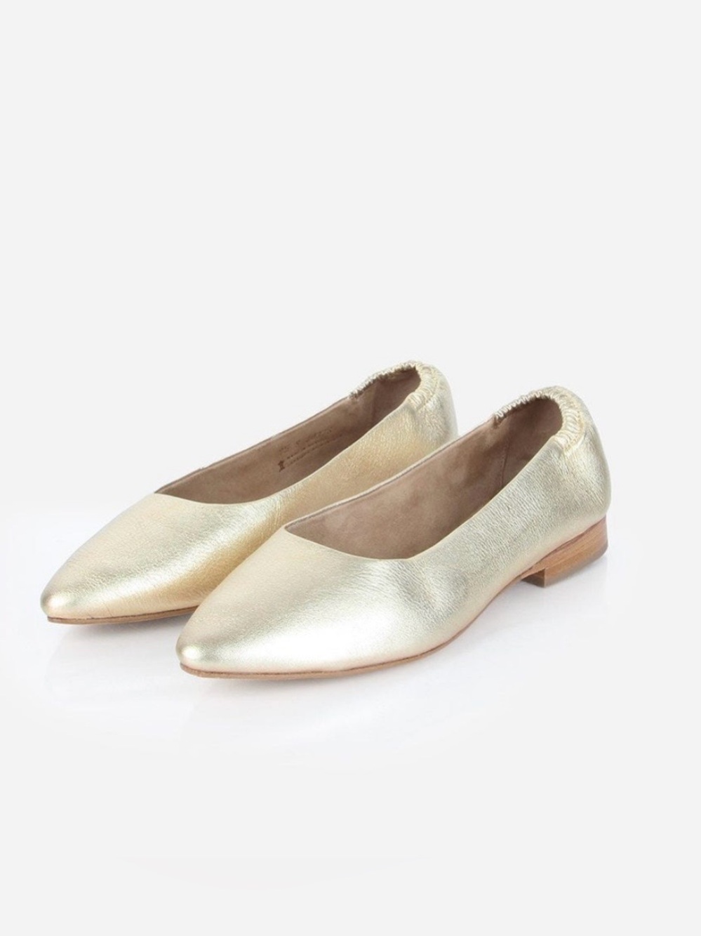 Poppy Barley On The Go  Leather Metallic Gold Pointed-Toe Ballet Flats